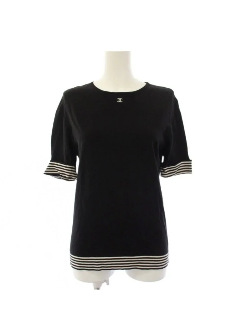 Chanel CC Logo Knit Top Short Sleeve 38 Black Sweater
